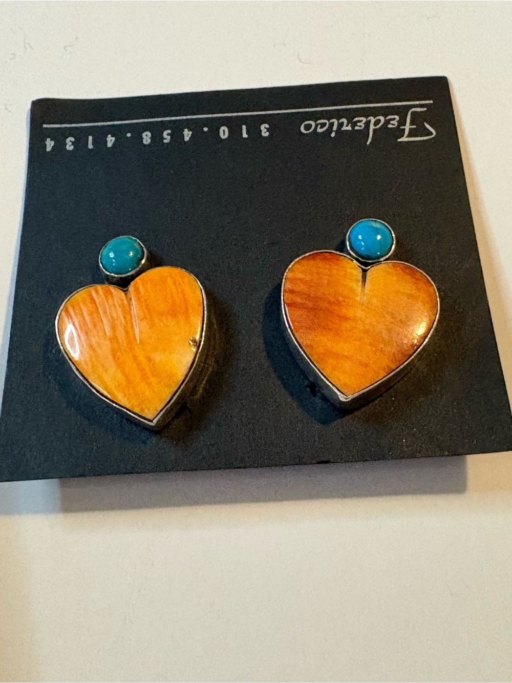 Orange Heart and Turquoise Accent Earrings - Picture 2 of 3